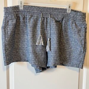 Roots Linen-Cotton Blend Shorts blue and white tassels XL